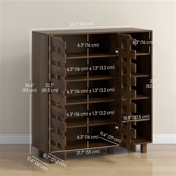 HOMCOM Shoe Storage Cabinet with 5-Tier Cupboard and 5 Open Shelves - Brown