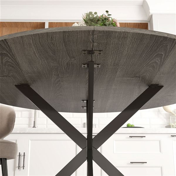 HOMCOM 47-in Round Four-Leg Composite Top Dining Table for 4 with Steel Legs - Grey/Black