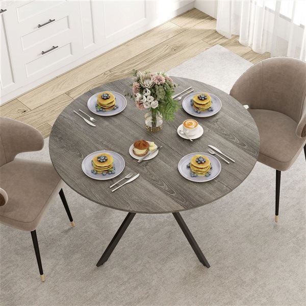 HOMCOM 47-in Round Four-Leg Composite Top Dining Table for 4 with Steel Legs - Grey/Black
