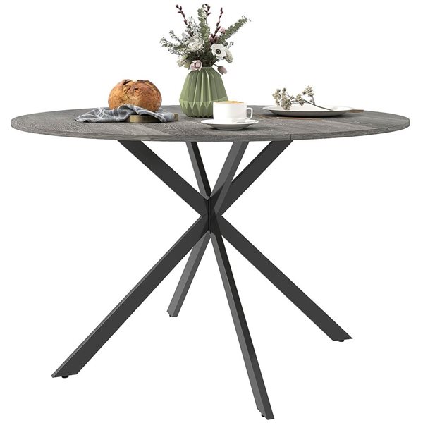 HOMCOM 47-in Round Four-Leg Composite Top Dining Table for 4 with Steel Legs - Grey/Black