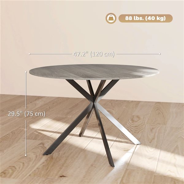 HOMCOM 47-in Round Four-Leg Composite Top Dining Table for 4 with Steel Legs - Grey/Black