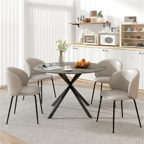 HOMCOM 47-in Round Four-Leg Composite Top Dining Table for 4 with Steel Legs - Grey/Black