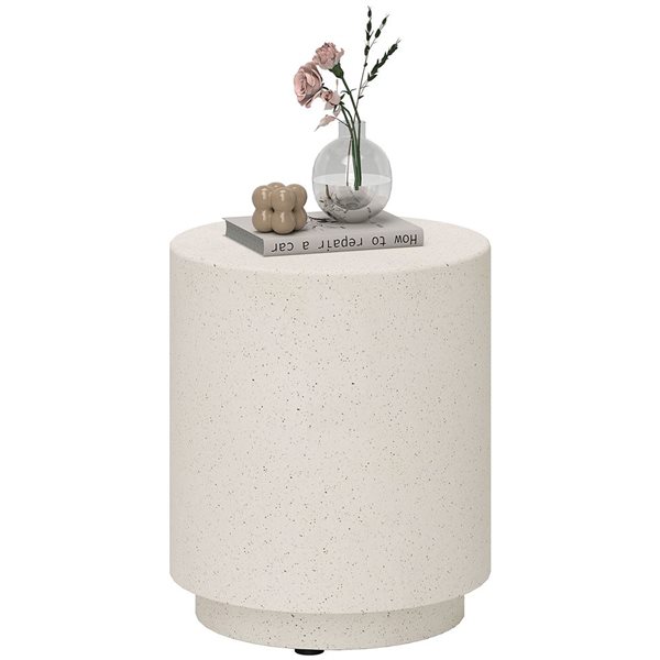 HOMCOM 17-in Round Modern Side Table for Indoor/Outdoor - Cream White