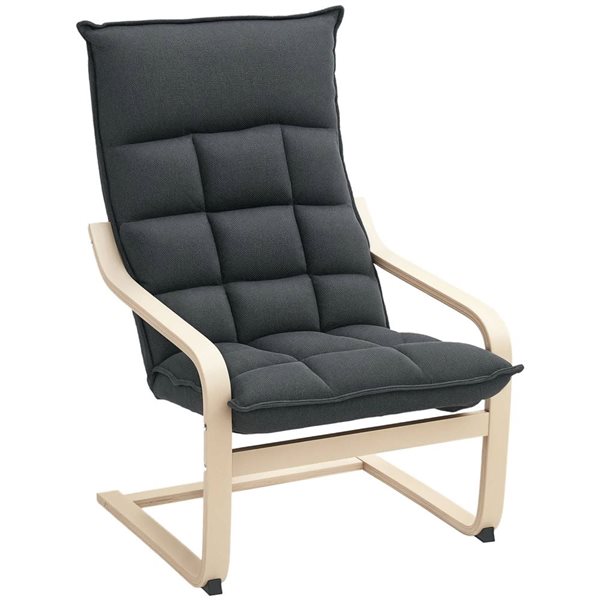 HOMCOM Modern Linen Armchair with Curved Birch Legs - Dark Grey