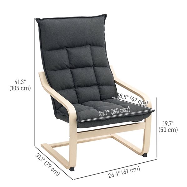 HOMCOM Modern Linen Armchair with Curved Birch Legs - Dark Grey