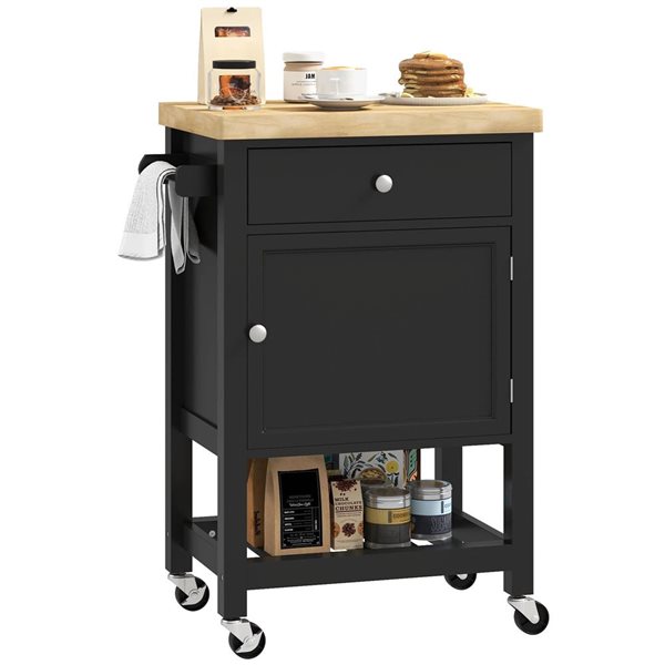 Kitchen Rack Rona HOMCOM 25 x 15.7-in Wood Kitchen Cart Cabinet on Wheels with Towel Rack ...