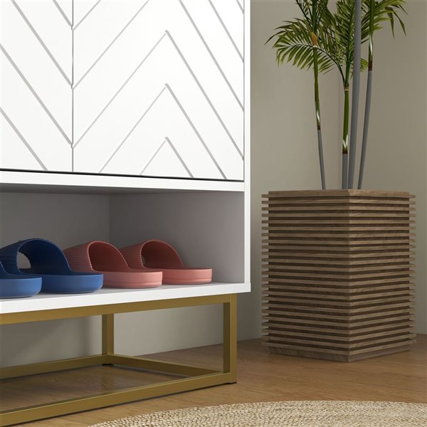 HOMCOM Entryway Shoe Cabinet for 12 Pairs - White/Gold