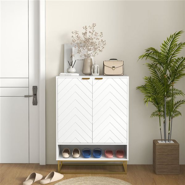 HOMCOM Entryway Shoe Cabinet for 12 Pairs - White/Gold
