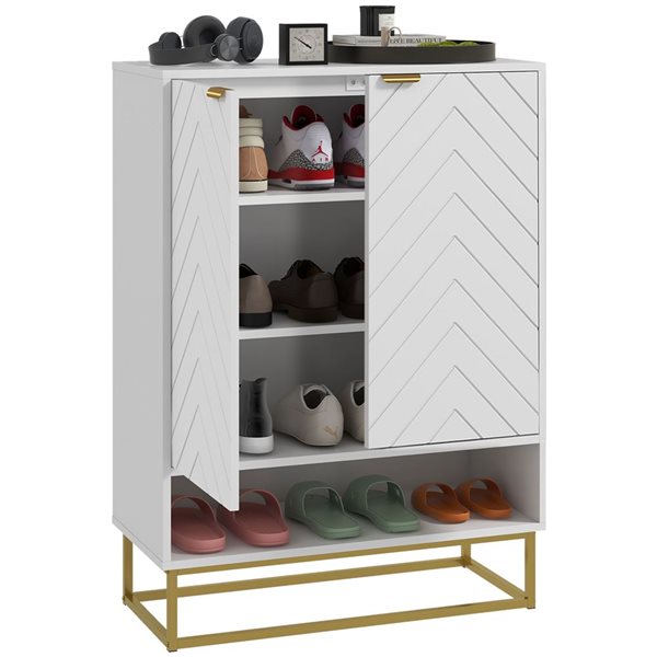 HOMCOM Entryway Shoe Cabinet for 12 Pairs - White/Gold