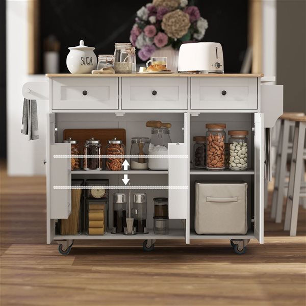 HOMCOM 53.1 x 29.5-in Mobile Kitchen Island Cart with Power Outlet and Drop Leaf - White
