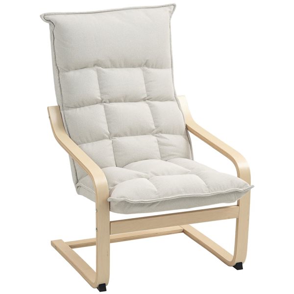 HOMCOM Modern Linen Armchair with Curved Birch Legs - Cream