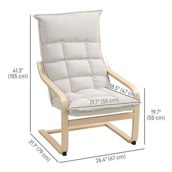 HOMCOM Modern Linen Armchair with Curved Birch Legs - Cream
