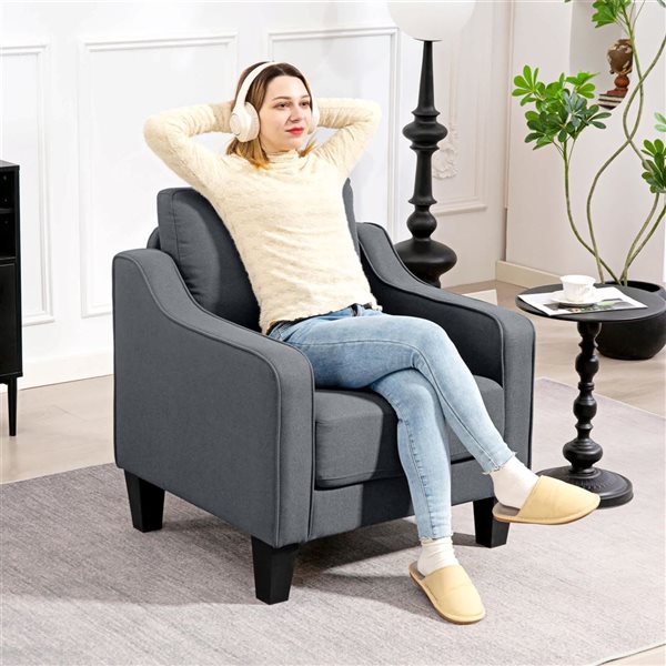 HOMCOM Armchair with Pocket Spring and Linen Upholstery - Charcoal Grey