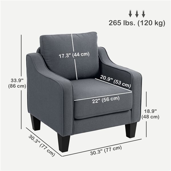 HOMCOM Armchair with Pocket Spring and Linen Upholstery - Charcoal Grey