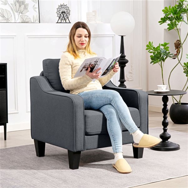 HOMCOM Armchair with Pocket Spring and Linen Upholstery - Charcoal Grey