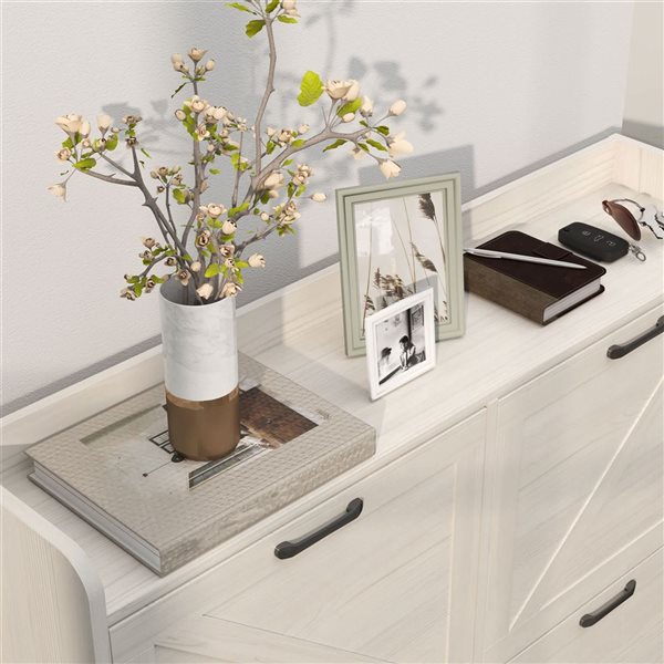 HOMCOM Slim Shoe Cabinet with 4 Flip Drawers - White/Oak