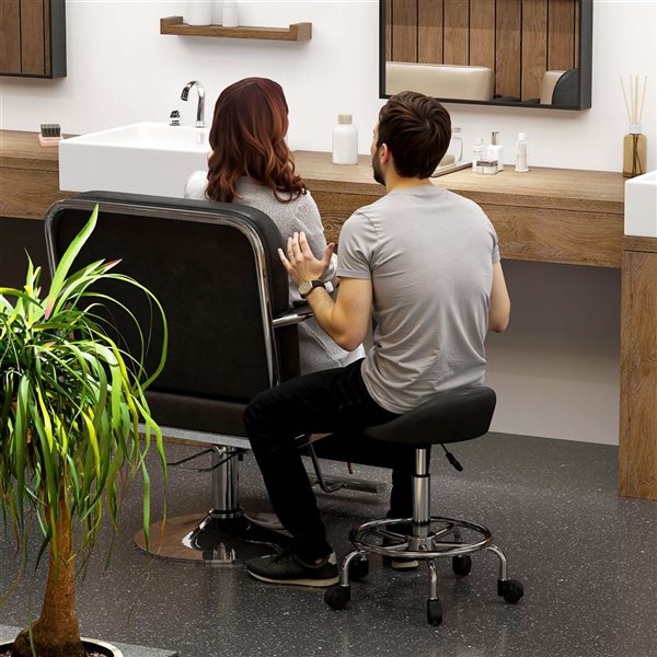HOMCOM Adjustable Rolling PU Salon Stool with Footrest - Black