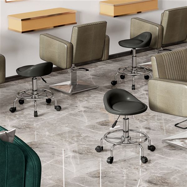 HOMCOM Adjustable Rolling PU Salon Stool with Footrest - Black