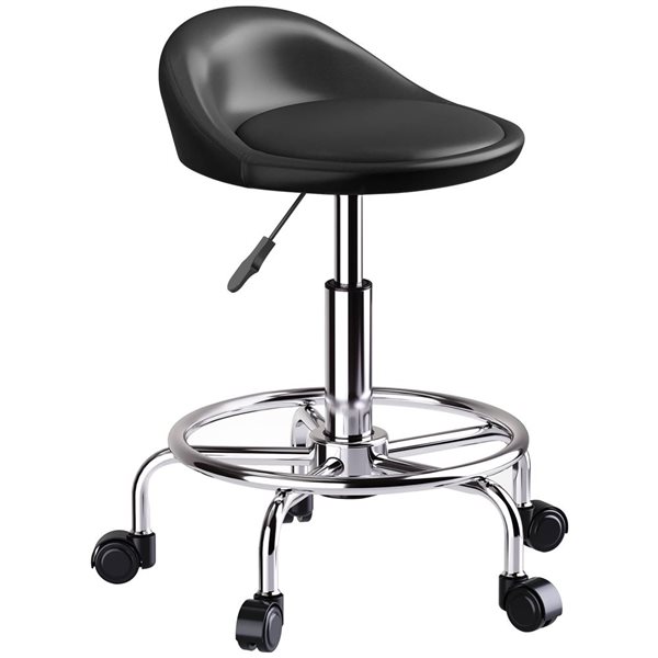 HOMCOM Adjustable Rolling PU Salon Stool with Footrest - Black