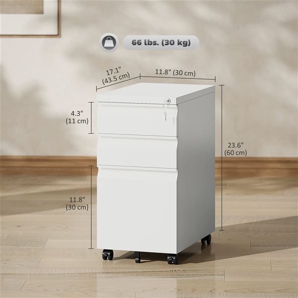 Vinsetto 3-Drawer Metal Vertical File Cabinet for A4 Legal Letter Format - White