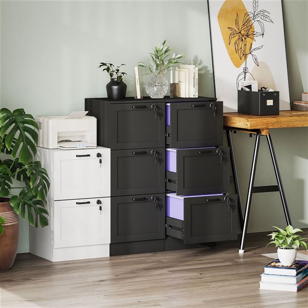 HOMCOM 3-Drawer Vertical Composite Wood Office File Cabinet - Black