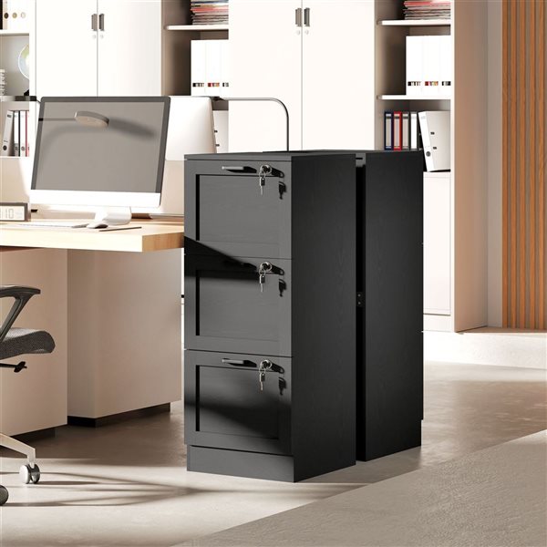 HOMCOM 3-Drawer Vertical Composite Wood Office File Cabinet - Black