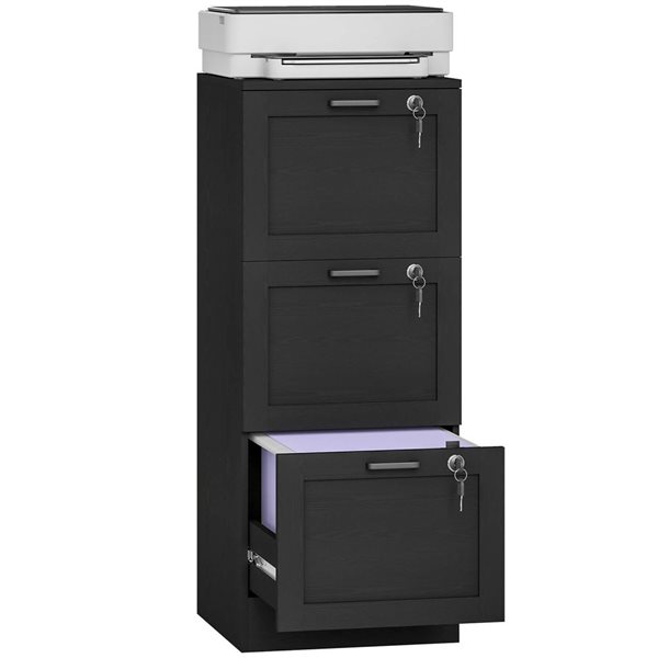 HOMCOM 3-Drawer Vertical Composite Wood Office File Cabinet - Black