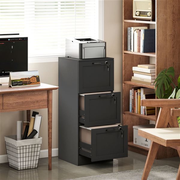 HOMCOM 3-Drawer Vertical Composite Wood Office File Cabinet - Black