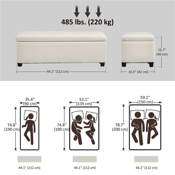 HOMCOM 44-in Storage Foot Rest Ottoman Bench with Lid - Beige