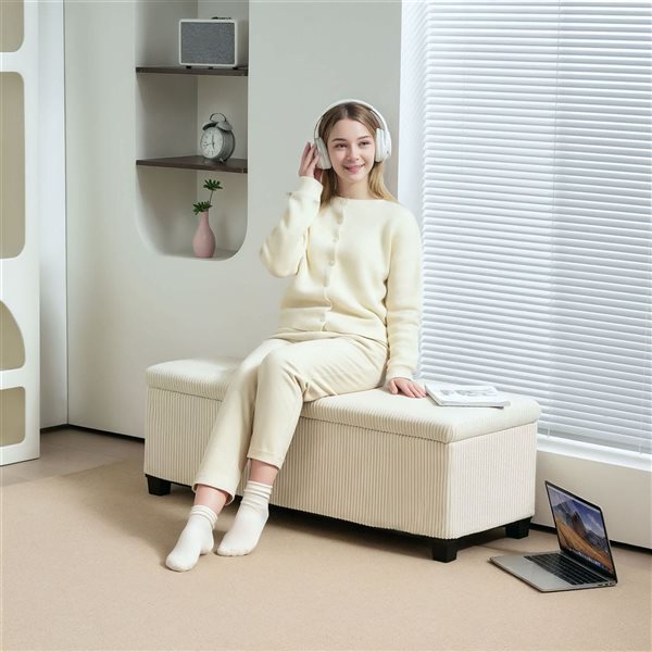 HOMCOM 44-in Storage Foot Rest Ottoman Bench with Lid - Beige