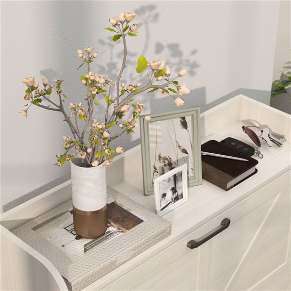 HOMCOM Narrow Shoe Cabinet with 2 Flip Drawers - White/Oak