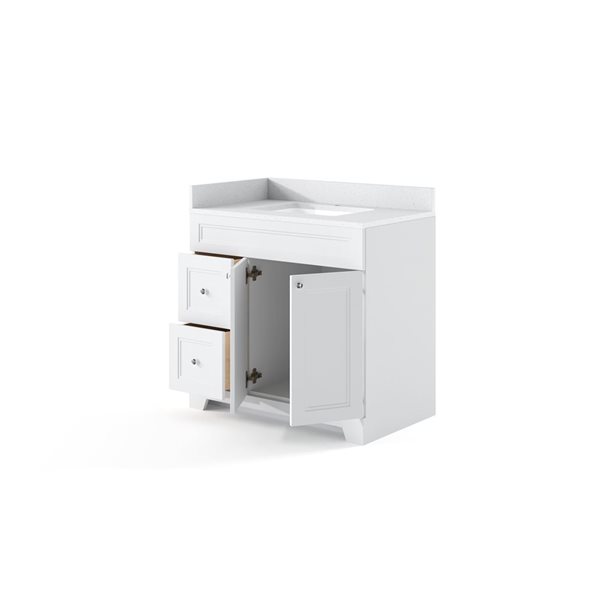 LUKX CB Vanity 42-in Left Step Shaker White 1-Sink Bathroom Vanity with Quartz Top