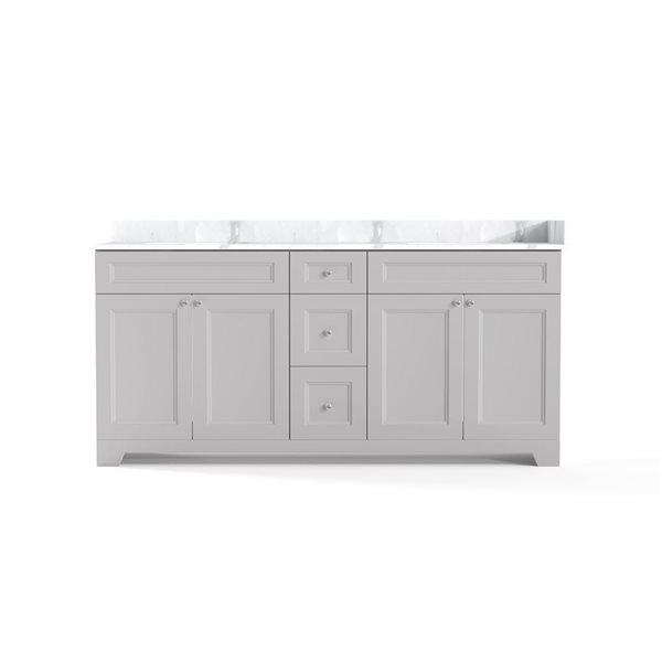 LUKX CB Vanity 72-in Grey 2-Sink Bathroom Vanity with Quartz Top in Marble