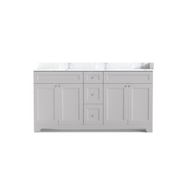 LUKX CB Vanity 60-in Grey 2-Sink Bathroom Vanity with Quartz Top in Marble
