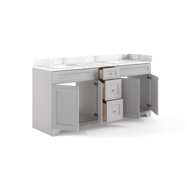 LUKX CB Vanity 60-in Grey 2-Sink Bathroom Vanity with Quartz Top in Marble