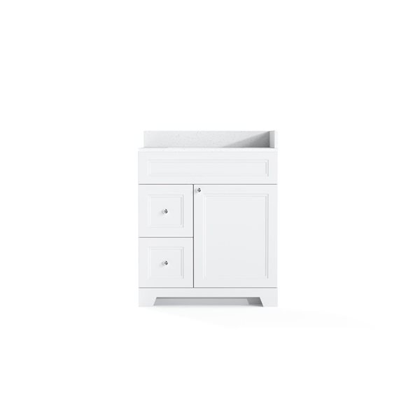 LUKX CB Vanity 30-in Left Step Shaker White 1-Sink Bathroom Vanity with Quartz Top
