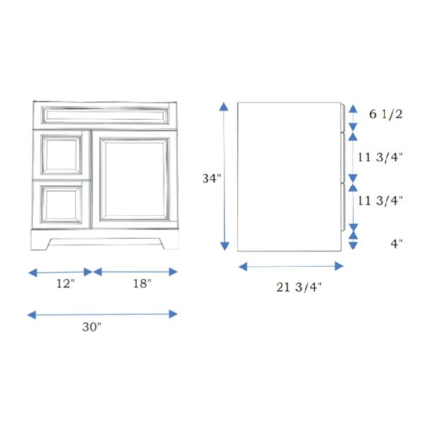 LUKX CB Vanity 30-in Left Step Shaker White 1-Sink Bathroom Vanity with Quartz Top