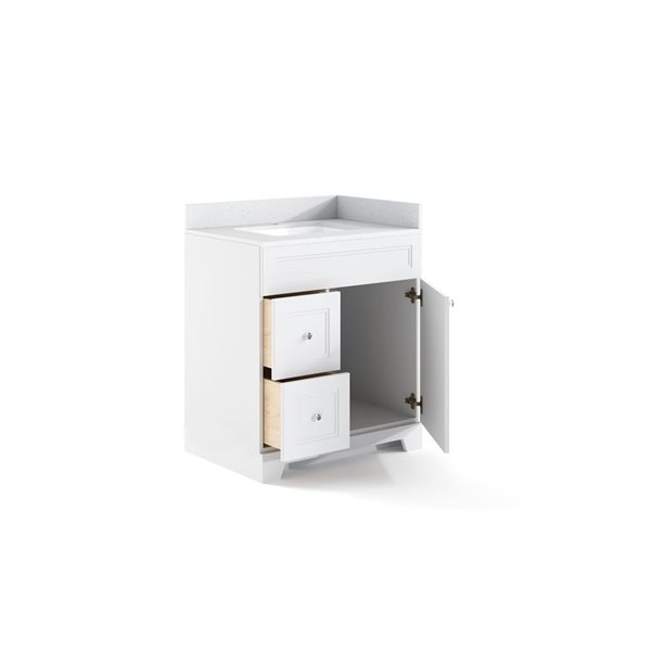 LUKX CB Vanity 30-in Left Step Shaker White 1-Sink Bathroom Vanity with Quartz Top