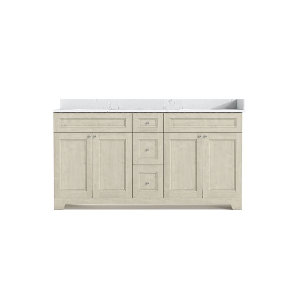 LUKX CB Vanity 60-in Beige 2-Sink Bathroom Vanity with Quartz Top