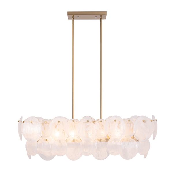 Artcraft Lighting Lily 7-Light Island Light w/ Wispy White Murano Style Glass Shade - Brushed Brass