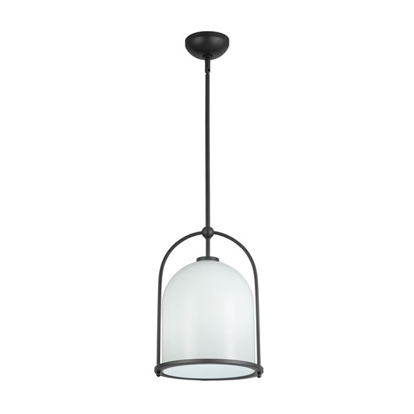 Artcraft Lighting Dahlia 1-Light 11.5-in Pendant w/ White Glass Shade - Black