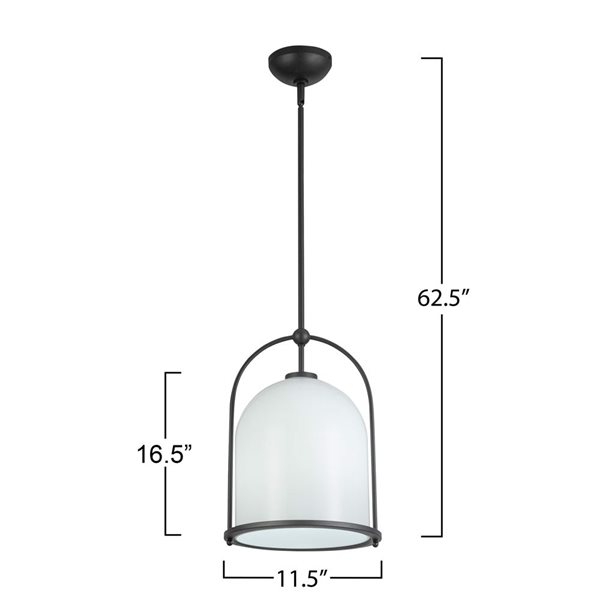 Artcraft Lighting Dahlia 1-Light 11.5-in Pendant w/ White Glass Shade - Black