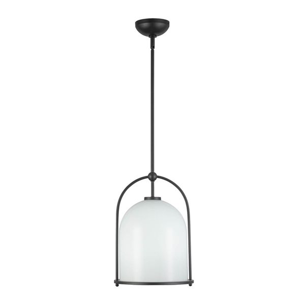 Artcraft Lighting Dahlia 1-Light 11.5-in Pendant w/ White Glass Shade - Black