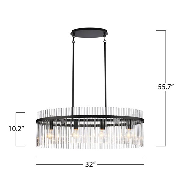 Artcraft Lighting Ava 4-Light Island Light w/ Clear Glass Rods Shade - Black