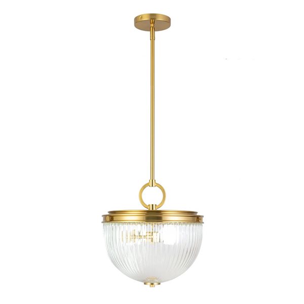 NICRX Lampe Suspension Verre Transparent Abat-jour Nervuré Finition Bronze - Style Rétro Moderne (Taille M)