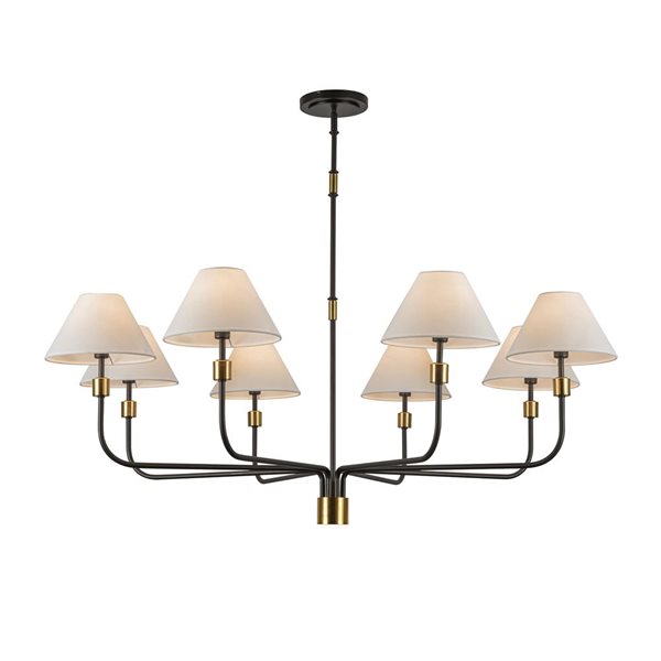 Artcraft Lighting Providence 8-Light Chandelier w/ White Fabric Shade - Black with Brushed Brass Accent