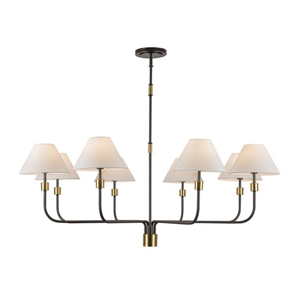 Artcraft Lighting Providence 8-Light Chandelier w/ White Fabric Shade - Black with Brushed Brass Accent