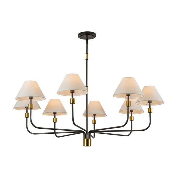 Artcraft Lighting Providence 8-Light Chandelier w/ White Fabric Shade - Black with Brushed Brass Accent