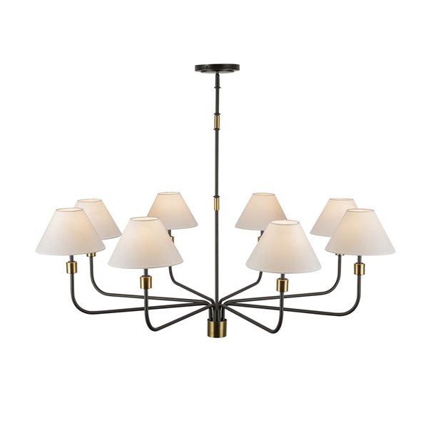 Artcraft Lighting Providence 8-Light Chandelier w/ White Fabric Shade - Black with Brushed Brass Accent