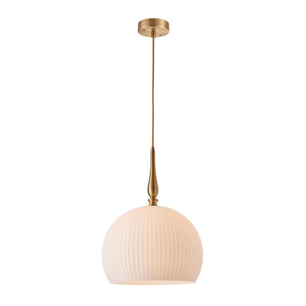 Artcraft Lighting Kate 1-Light Pendant w/ White Ribbed glass Shade - Brushed Brass